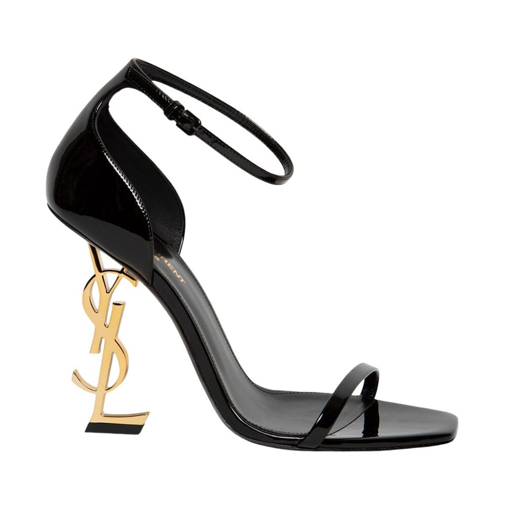 Saint Laurent Black Heels with Gold Logo Heel Women's Size IT39